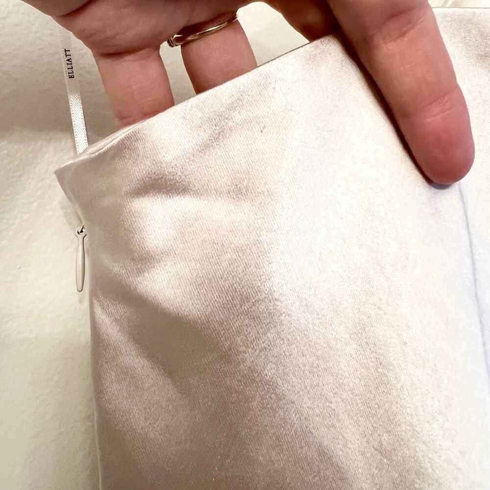 ELLIATT Cinda Satin Midi Dress in Pearl one shoulder puff sleeve bridal revolve - Picture 13 of 16